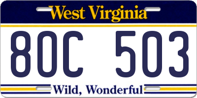 WV license plate 8OC503