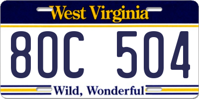 WV license plate 8OC504