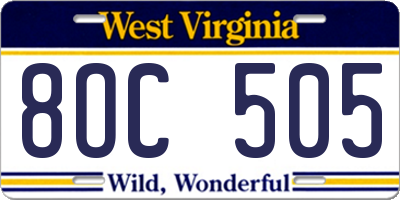 WV license plate 8OC505