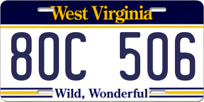 WV license plate 8OC506