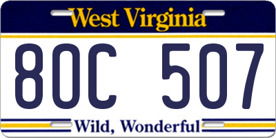 WV license plate 8OC507