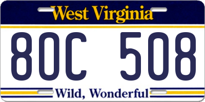 WV license plate 8OC508