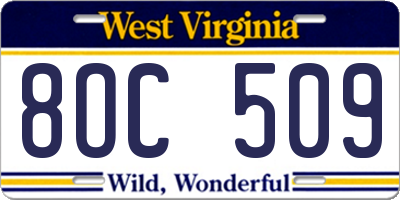WV license plate 8OC509