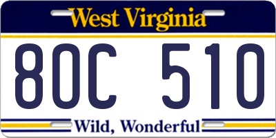 WV license plate 8OC510