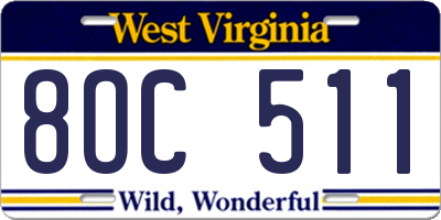 WV license plate 8OC511