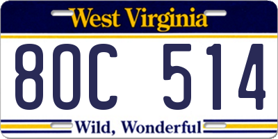 WV license plate 8OC514