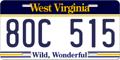 WV license plate 8OC515