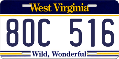 WV license plate 8OC516