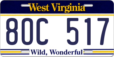 WV license plate 8OC517