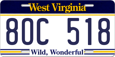 WV license plate 8OC518