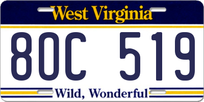 WV license plate 8OC519