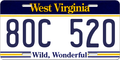 WV license plate 8OC520