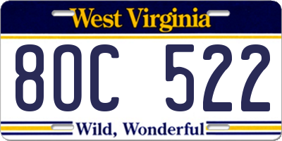 WV license plate 8OC522