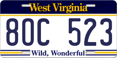 WV license plate 8OC523