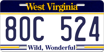 WV license plate 8OC524