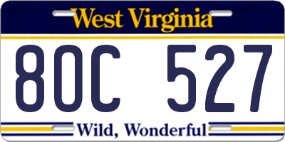 WV license plate 8OC527