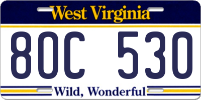 WV license plate 8OC530