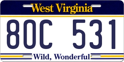 WV license plate 8OC531