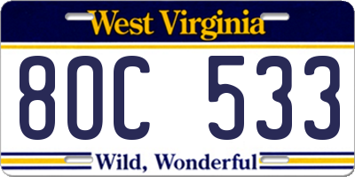 WV license plate 8OC533
