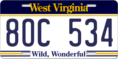 WV license plate 8OC534
