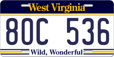 WV license plate 8OC536