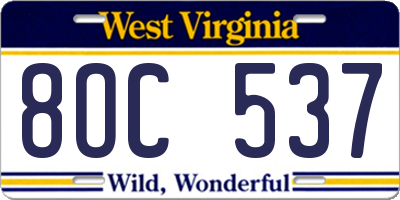 WV license plate 8OC537