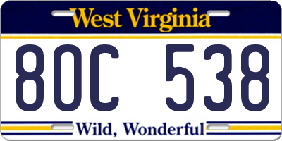 WV license plate 8OC538
