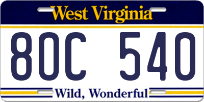 WV license plate 8OC540