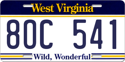 WV license plate 8OC541