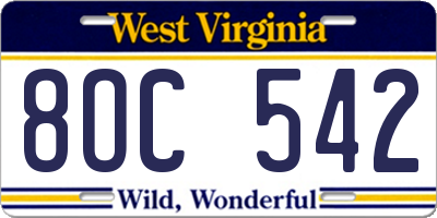 WV license plate 8OC542
