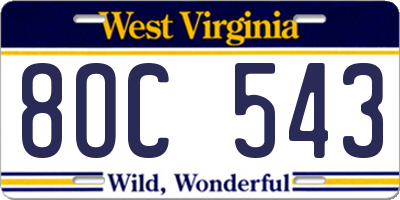 WV license plate 8OC543