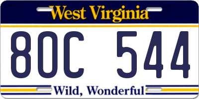 WV license plate 8OC544