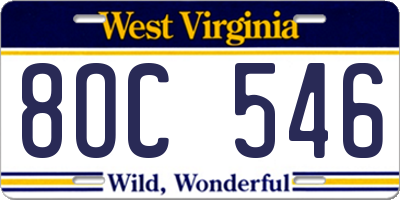 WV license plate 8OC546