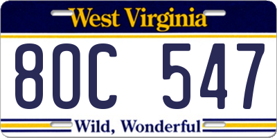 WV license plate 8OC547