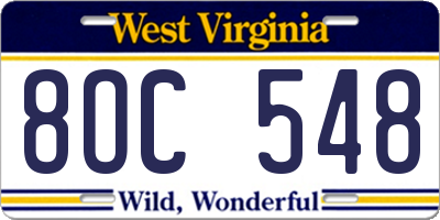 WV license plate 8OC548