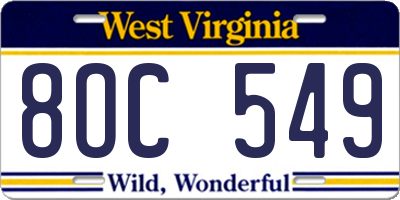WV license plate 8OC549