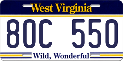 WV license plate 8OC550
