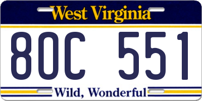 WV license plate 8OC551