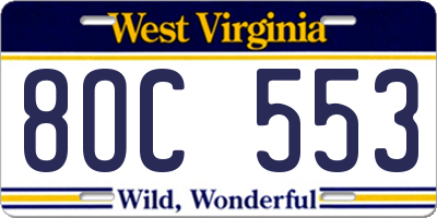 WV license plate 8OC553
