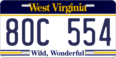 WV license plate 8OC554