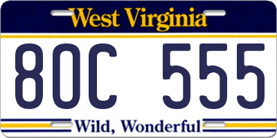 WV license plate 8OC555