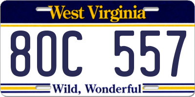 WV license plate 8OC557