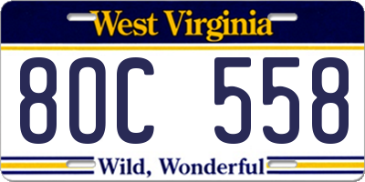 WV license plate 8OC558