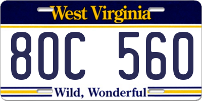 WV license plate 8OC560