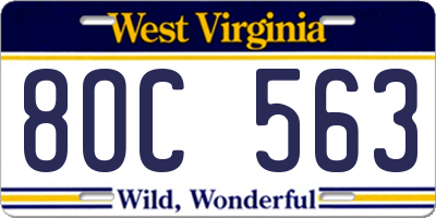 WV license plate 8OC563
