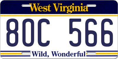 WV license plate 8OC566