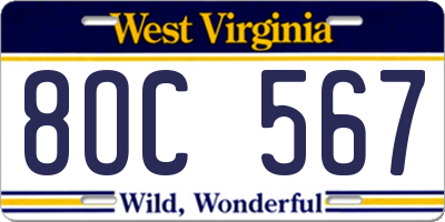 WV license plate 8OC567