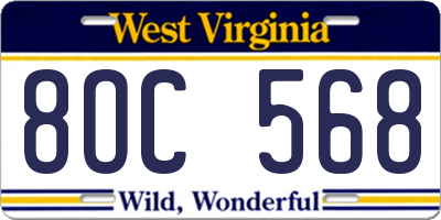 WV license plate 8OC568