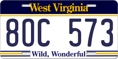 WV license plate 8OC573