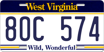 WV license plate 8OC574